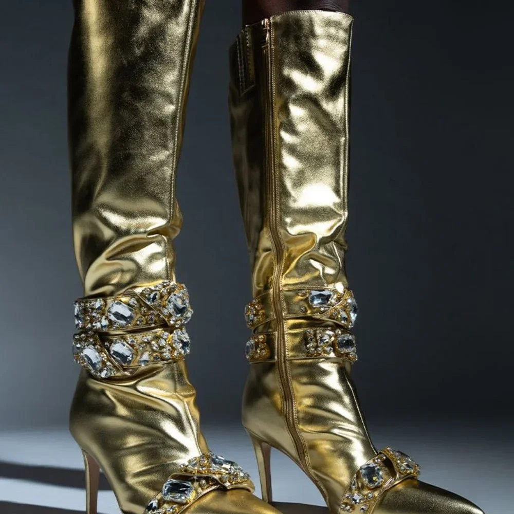 AZALEA WANG " SPOTLIGHT TAKEOVER " GOLD DIAMOND EMBELLISHED BOOT(BRAND NEW!!!!! - Picture 5 of 9